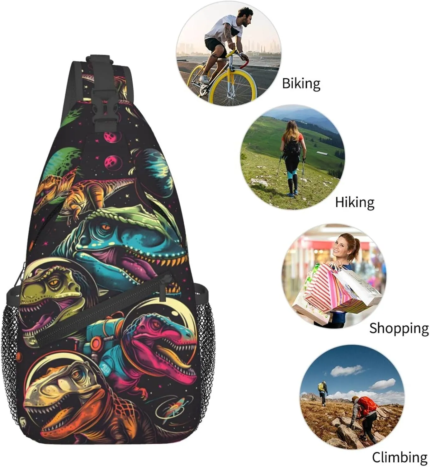 Dinosaurs In Space Outdoor Crossbody Shoulder Bag For Unisex Young Adult Hiking Bicycling