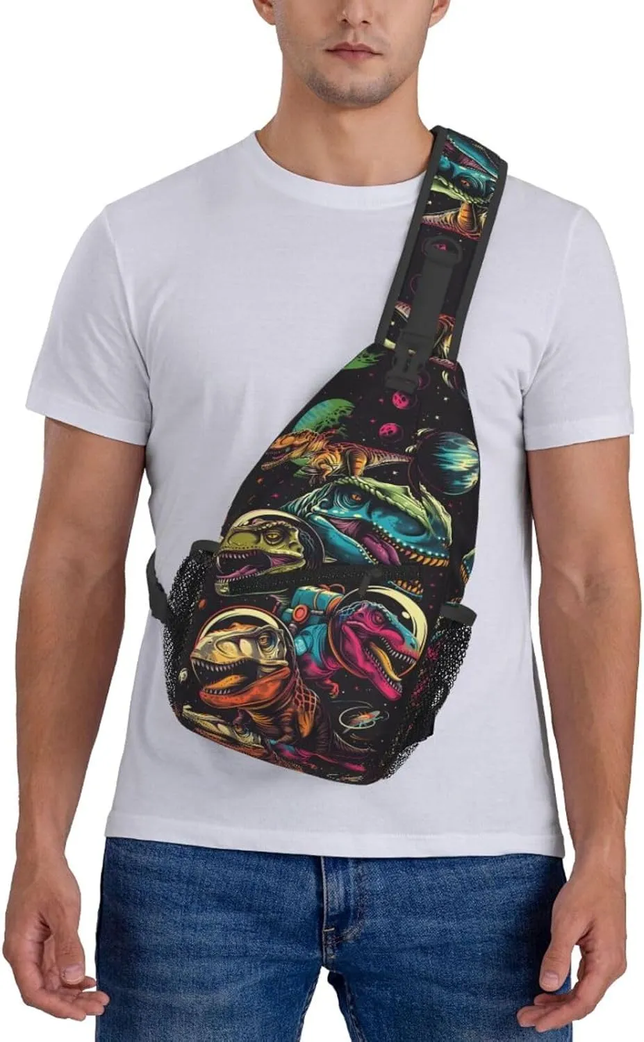 Dinosaurs In Space Outdoor Crossbody Shoulder Bag For Unisex Young Adult Hiking Bicycling