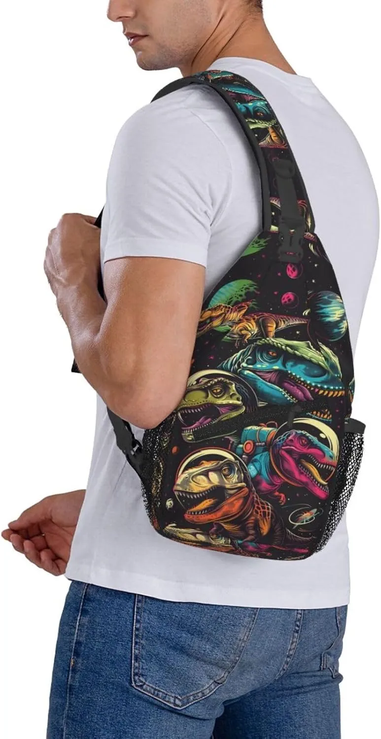 Dinosaurs In Space Outdoor Crossbody Shoulder Bag For Unisex Young Adult Hiking Bicycling
