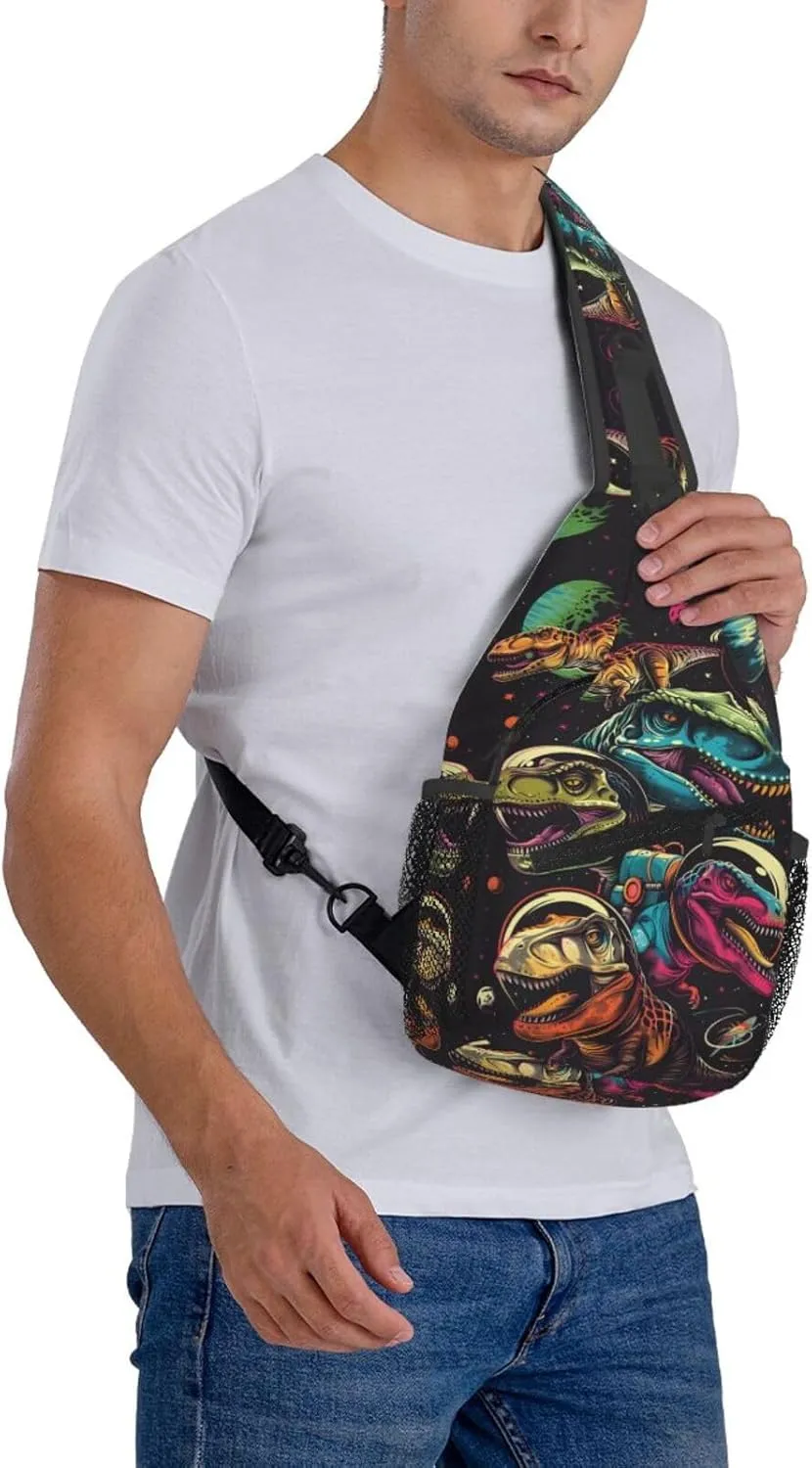 Dinosaurs In Space Outdoor Crossbody Shoulder Bag For Unisex Young Adult Hiking Bicycling