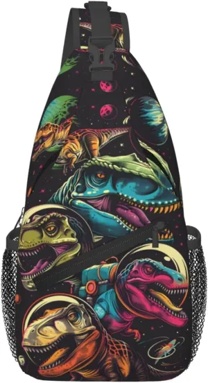 Dinosaurs In Space Outdoor Crossbody Shoulder Bag For Unisex Young Adult Hiking Bicycling