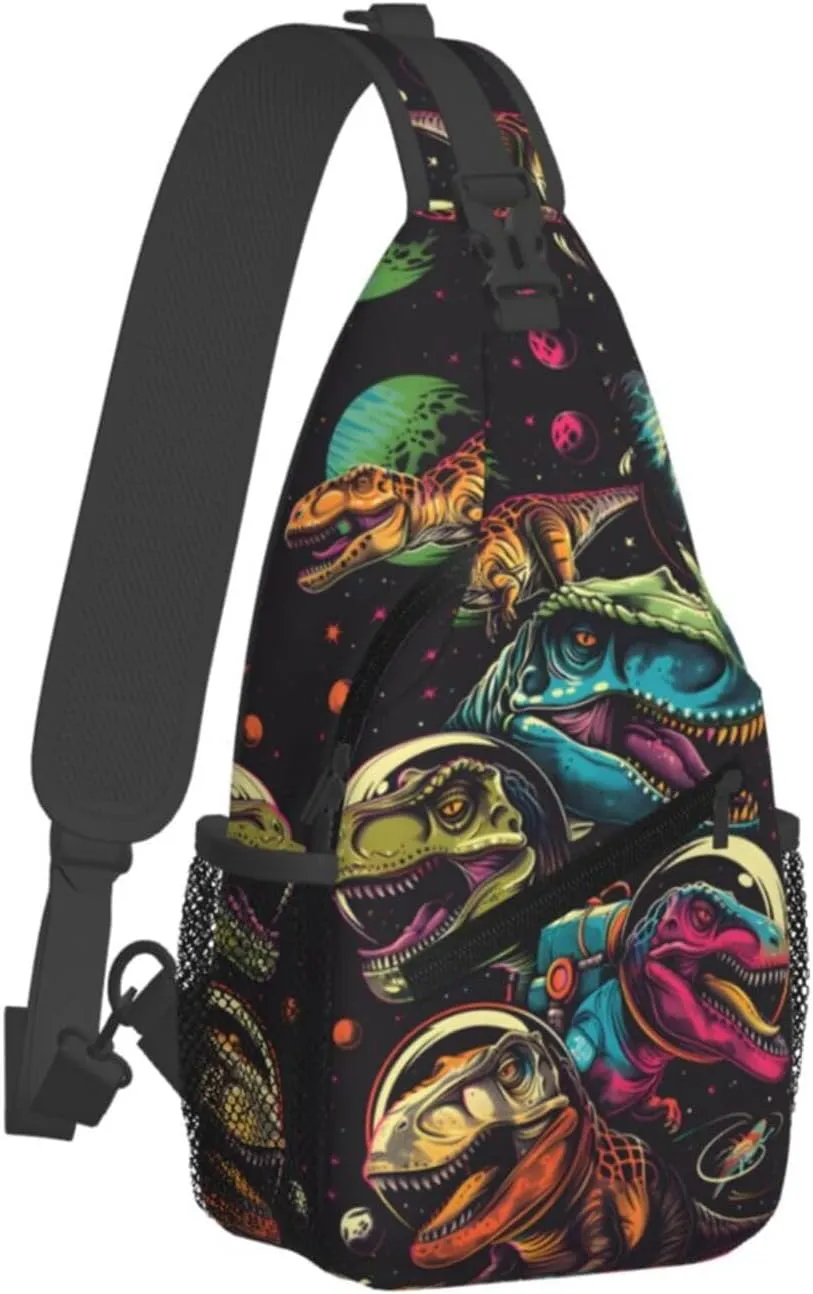 Dinosaurs In Space Outdoor Crossbody Shoulder Bag For Unisex Young Adult Hiking Bicycling