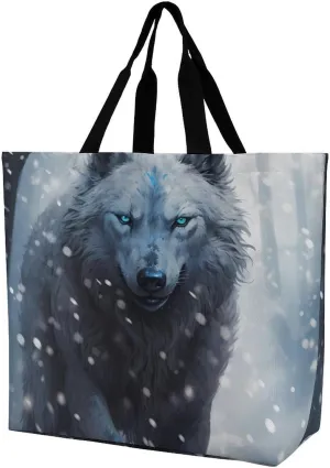 Dire Wolf with Deep Eye Women's Shopping Bag Fordable Tote Bag Large Top Handle Handbag for Travel Work