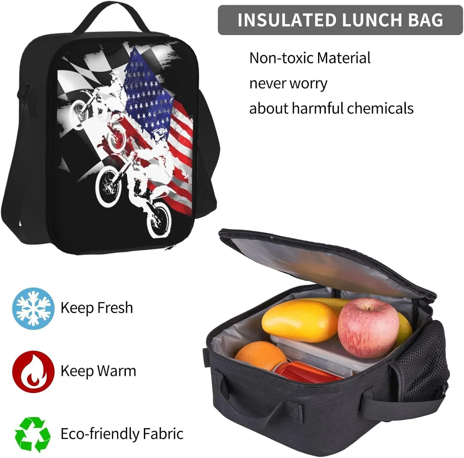 Dirt Bike Motocross Motorcycle Racing Competition Multifunctional Pocket Backpack Crossbody Lunch Bag Pencil Case 3Pcs Set Large Capacity Backpack