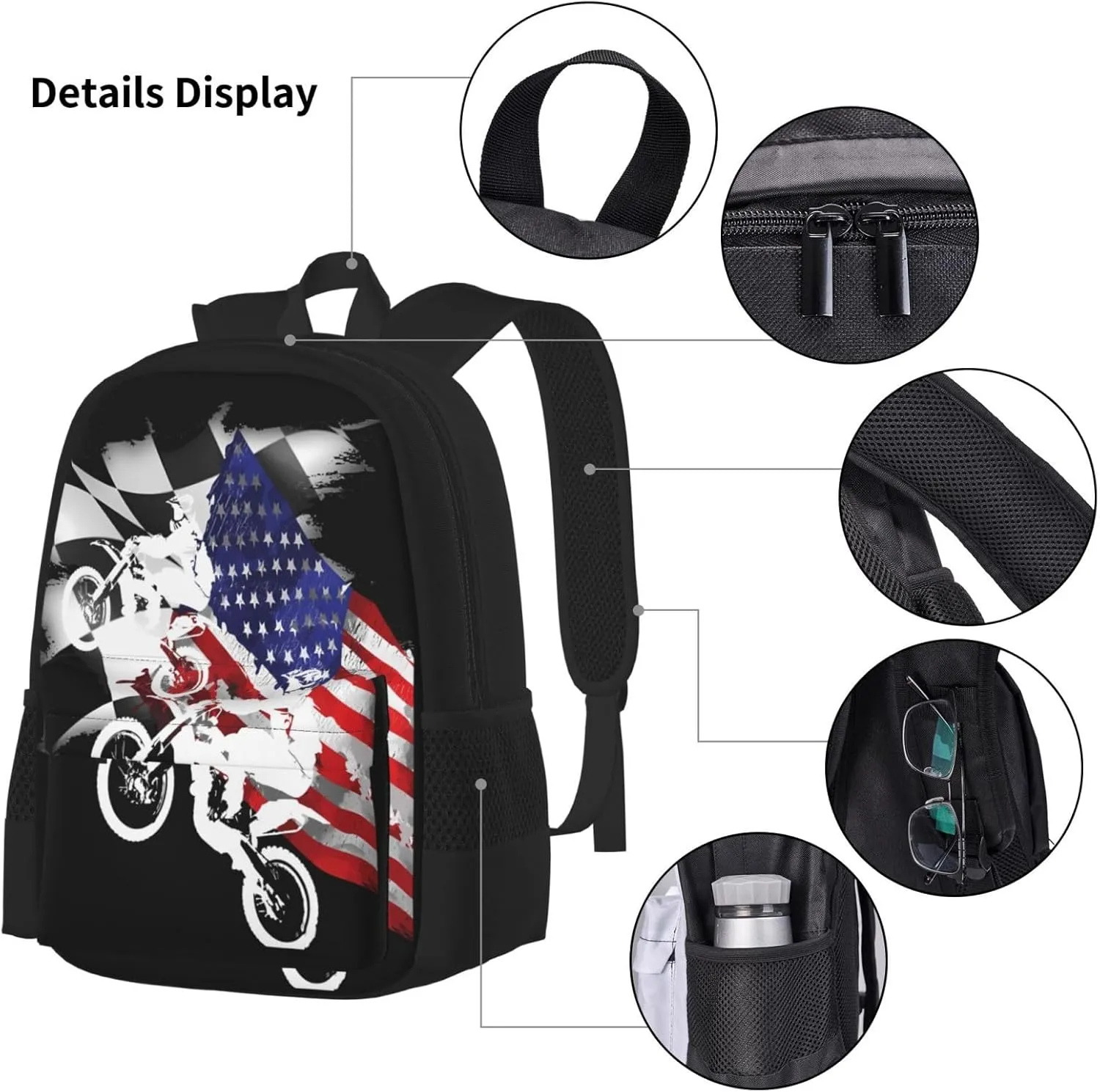 Dirt Bike Motocross Motorcycle Racing Competition Multifunctional Pocket Backpack Crossbody Lunch Bag Pencil Case 3Pcs Set Large Capacity Backpack