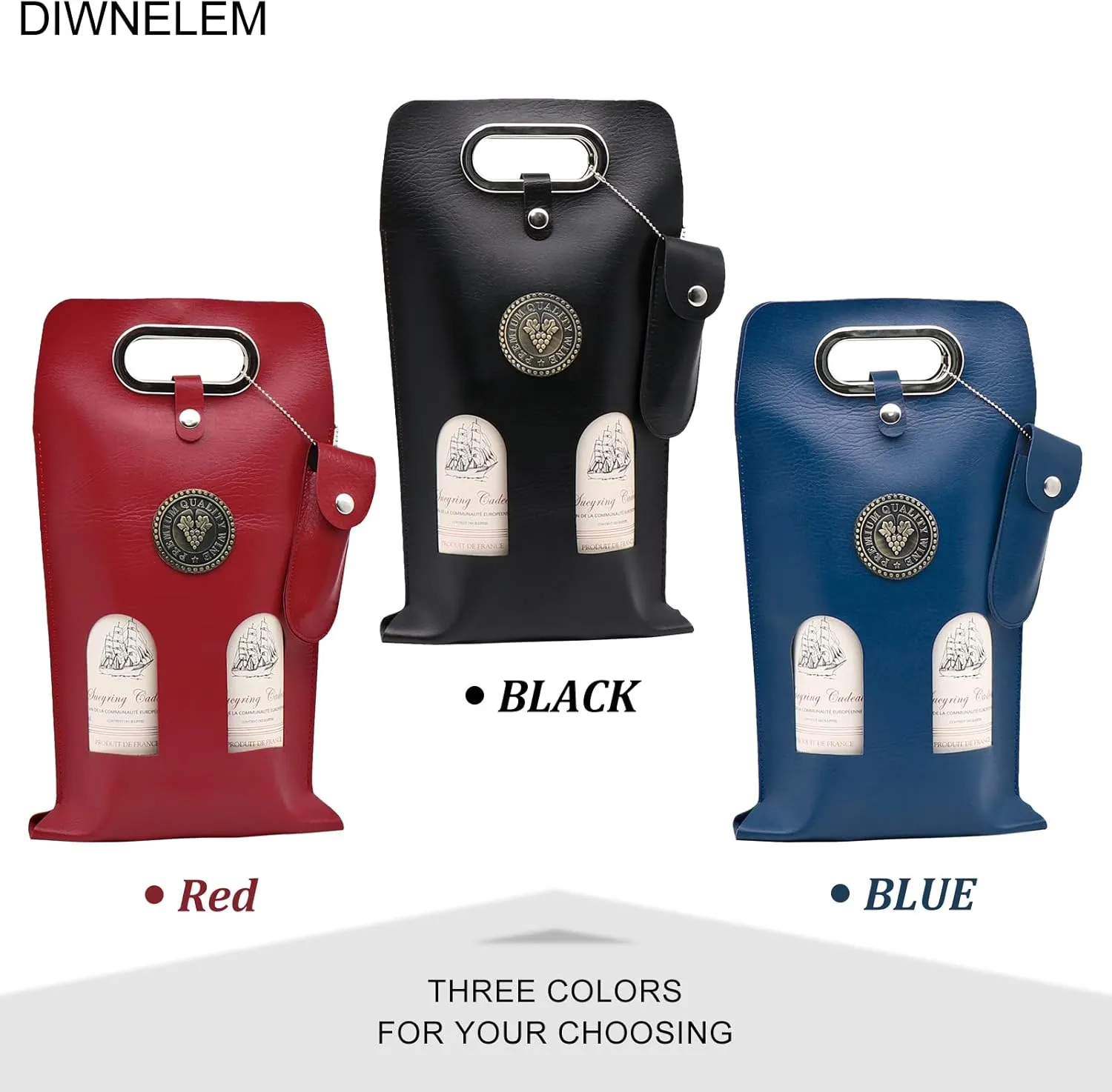 DIWNELEM Leather Wine Bag Leather Wine Gift Bags with Wine Opener Wine Tote Carrier Bag Champagne Beer Bottle Bags for Wedding, Birthday,Travel, Wine Tasting Parties,Christmas-Red 2 Bottles