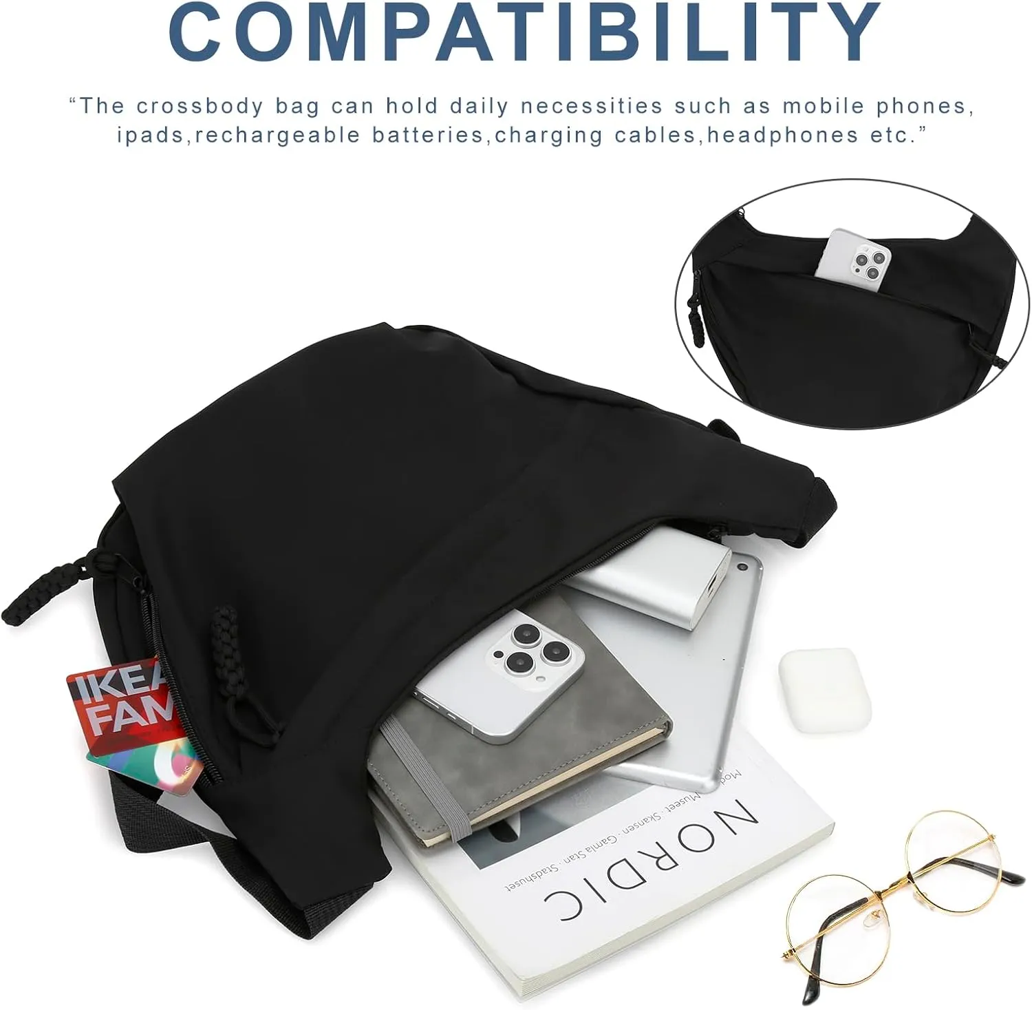 DOB SECHS Crossbody Bag Nylon Messenger Bags for Women Multilayer Shoulder Bag with Adjustable Strap Casual Bag Hobo Bag