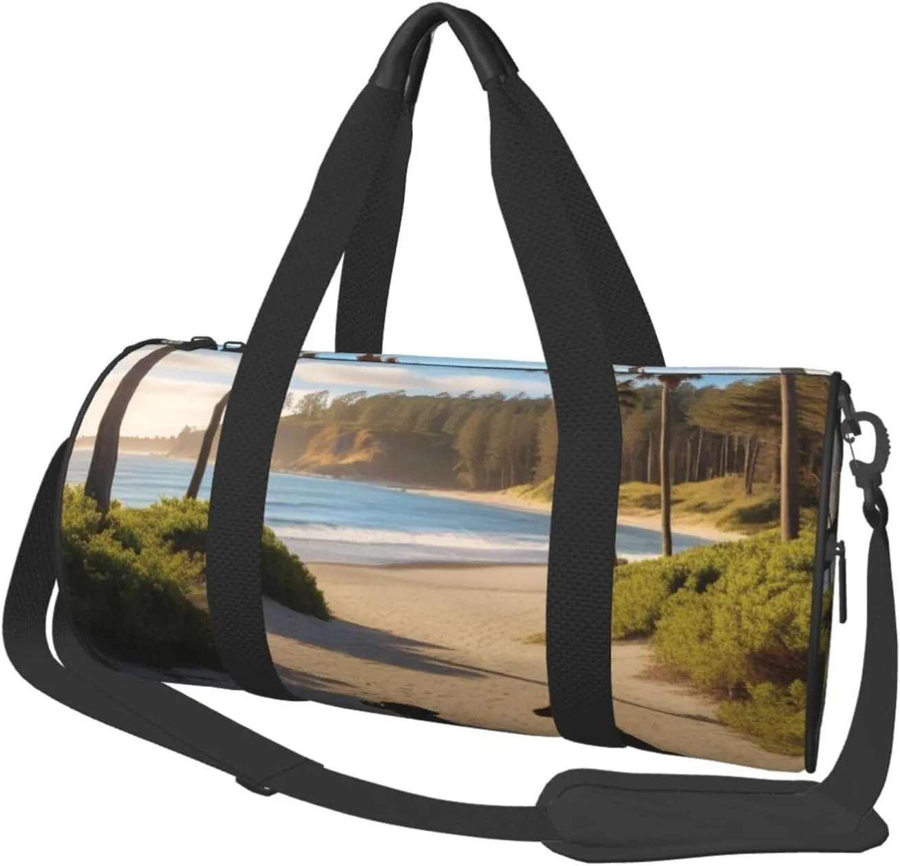 Dog Beach Palm Trees Printed Travel Bag,Round Personal Item Storage bag,Foldie Duffel Bag for Traveling Vacation,Fitness,Sports