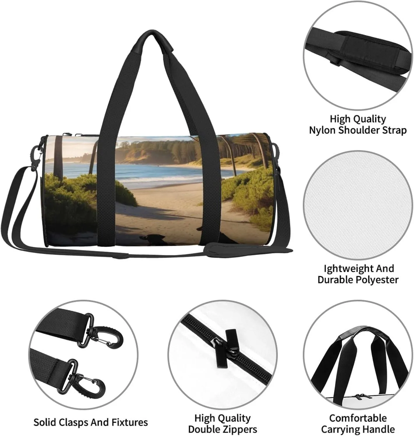 Dog Beach Palm Trees Printed Travel Bag,Round Personal Item Storage bag,Foldie Duffel Bag for Traveling Vacation,Fitness,Sports