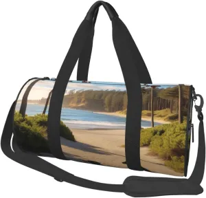 Dog Beach Palm Trees Printed Travel Bag,Round Personal Item Storage bag,Foldie Duffel Bag for Traveling Vacation,Fitness,Sports