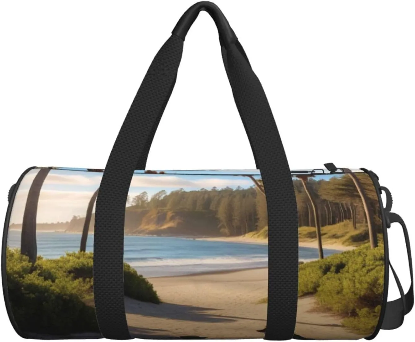 Dog Beach Palm Trees Printed Travel Bag,Round Personal Item Storage bag,Foldie Duffel Bag for Traveling Vacation,Fitness,Sports