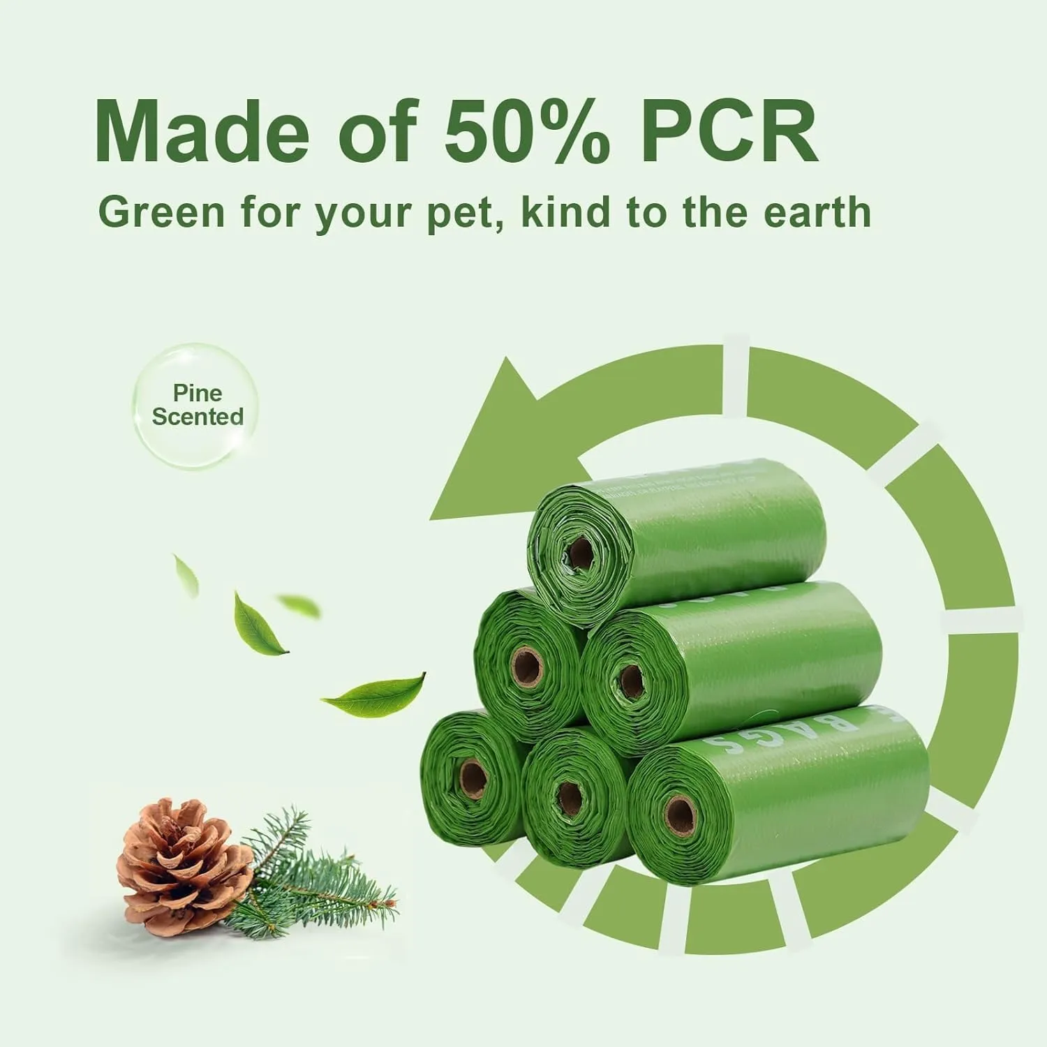 Dog Poop Bags with Handles 10 Rolls, 120 Counts Pine Scented Dog Waste Bags with Dispenser, Leak Proof and Extra Thick, Easy-Tie Pet Poop Bags with Holder for Dogs, Puppies, Cats, Kitten