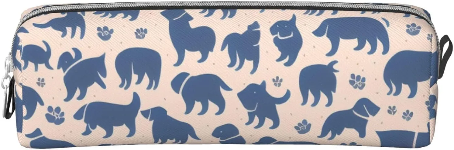 Dogs Print Pattern Pencil Case Pu Leather Cute Small Pencil Case Pencil Pouch Storage Bag With Zipper