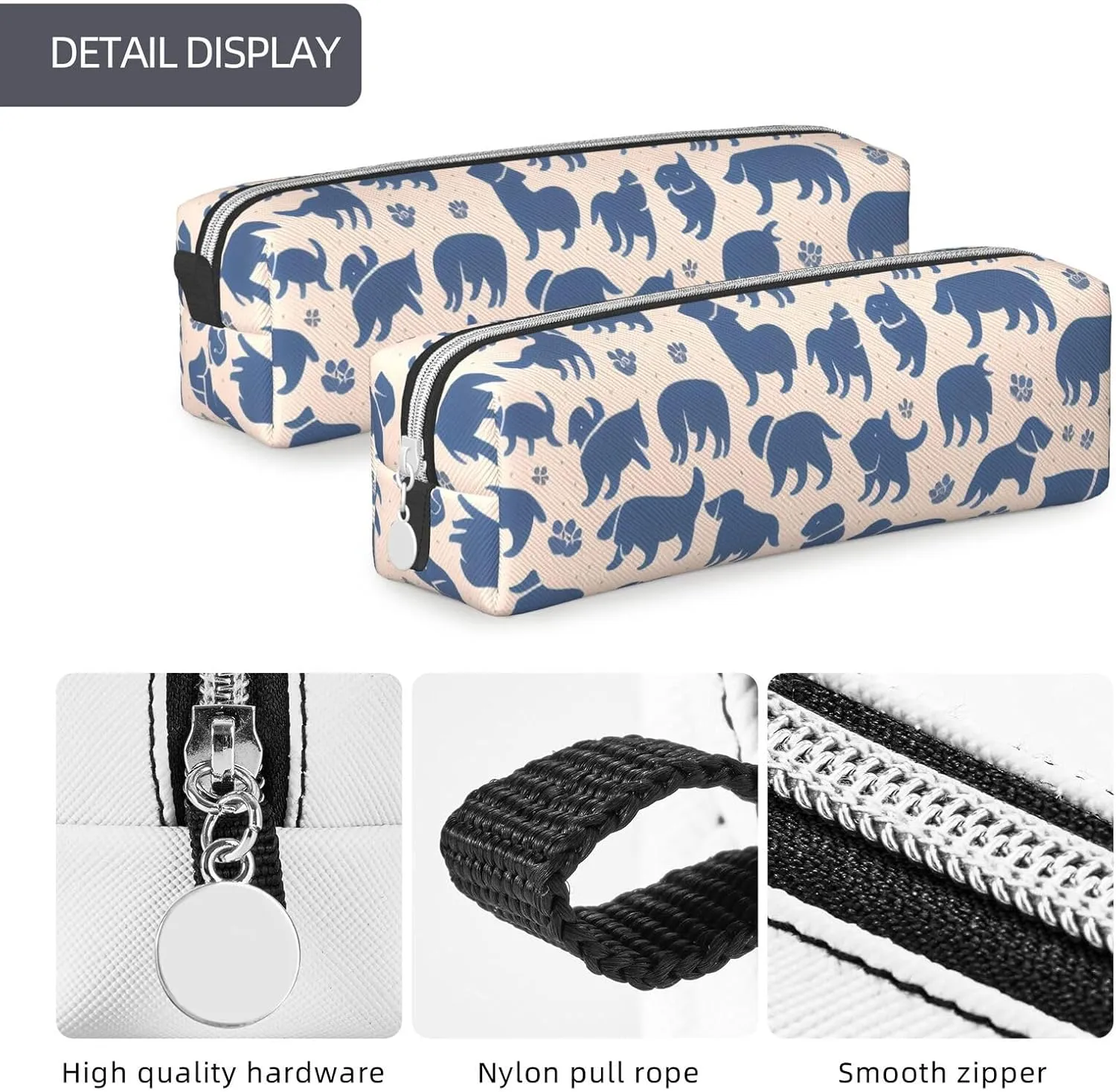 Dogs Print Pattern Pencil Case Pu Leather Cute Small Pencil Case Pencil Pouch Storage Bag With Zipper