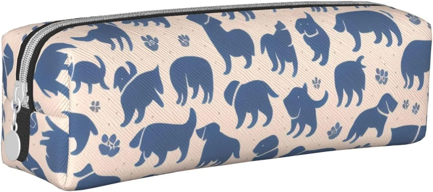Dogs Print Pattern Pencil Case Pu Leather Cute Small Pencil Case Pencil Pouch Storage Bag With Zipper