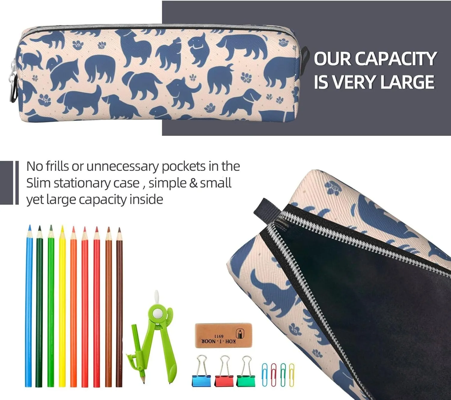 Dogs Print Pattern Pencil Case Pu Leather Cute Small Pencil Case Pencil Pouch Storage Bag With Zipper