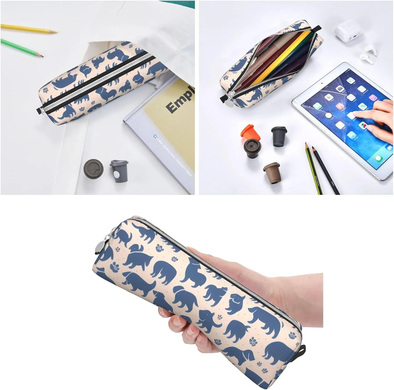 Dogs Print Pattern Pencil Case Pu Leather Cute Small Pencil Case Pencil Pouch Storage Bag With Zipper