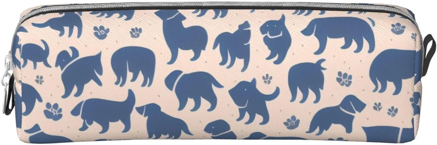 Dogs Print Pattern Pencil Case Pu Leather Cute Small Pencil Case Pencil Pouch Storage Bag With Zipper