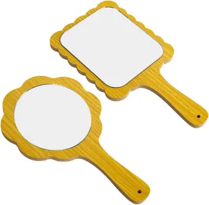 DOITOOL Innovative Non-Slip Handle Makeup Mirror Lightweight and Compact Square Wooden Mirror for Travel Home