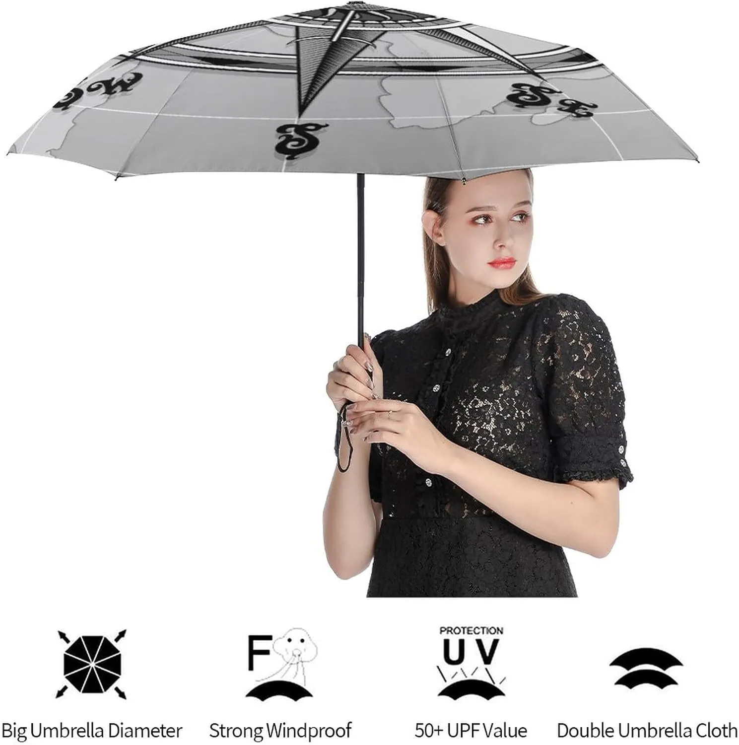 Donnapink Auto Open/Close Folding Umbrella, Automatic UV Sun Parasol UV Protection, Strong Travel Rain Umbrella