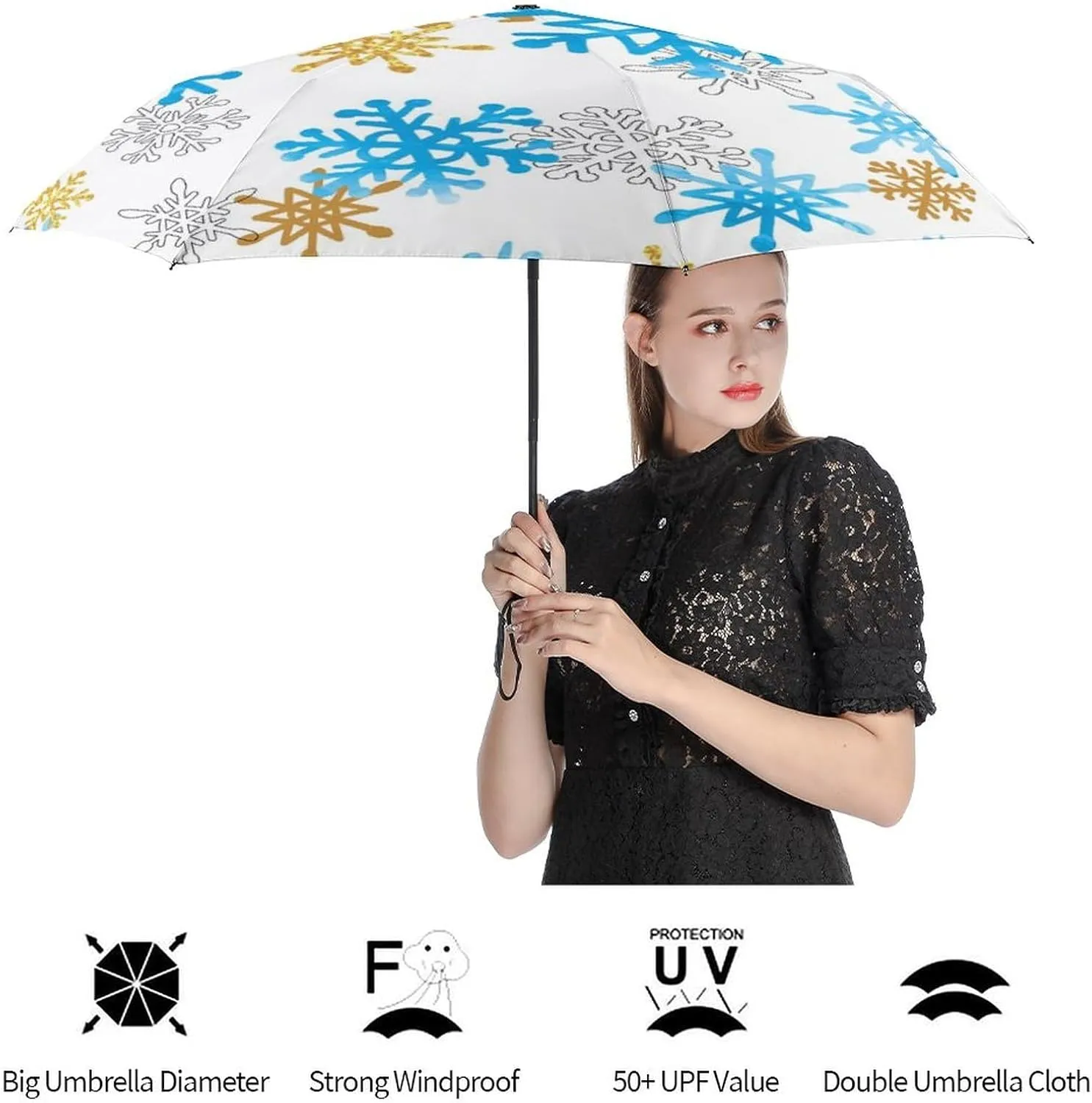 Donnapink Manual Folding Umbrella, Manual UV Sun Parasol UV Protection, Strong Travel Rain Umbrella