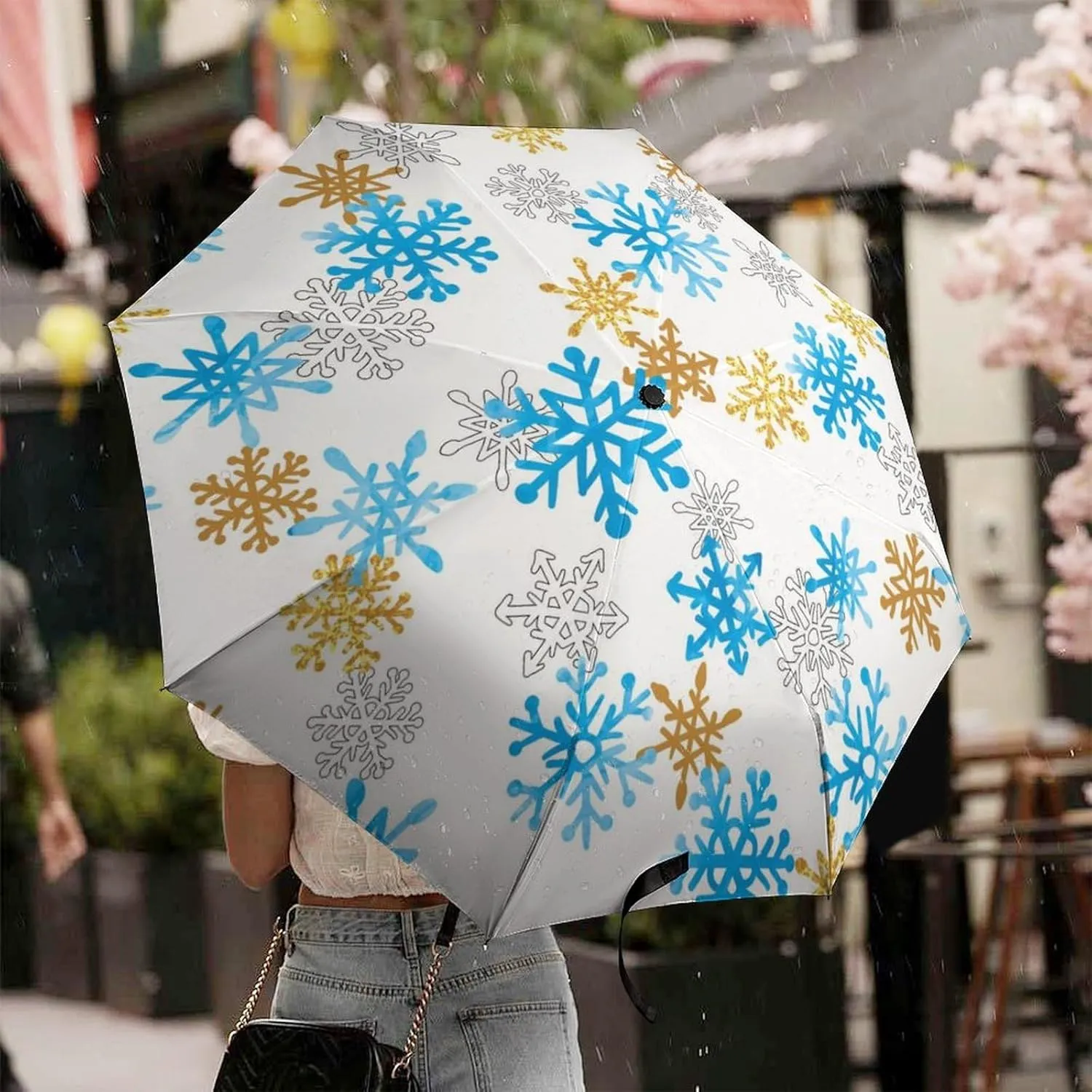Donnapink Manual Folding Umbrella, Manual UV Sun Parasol UV Protection, Strong Travel Rain Umbrella