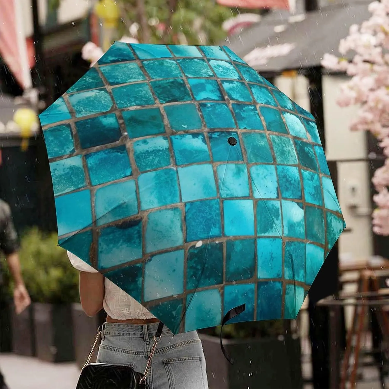 Donnapink Manual Folding Umbrella, Manual UV Sun Parasol UV Protection, Strong Travel Rain Umbrella