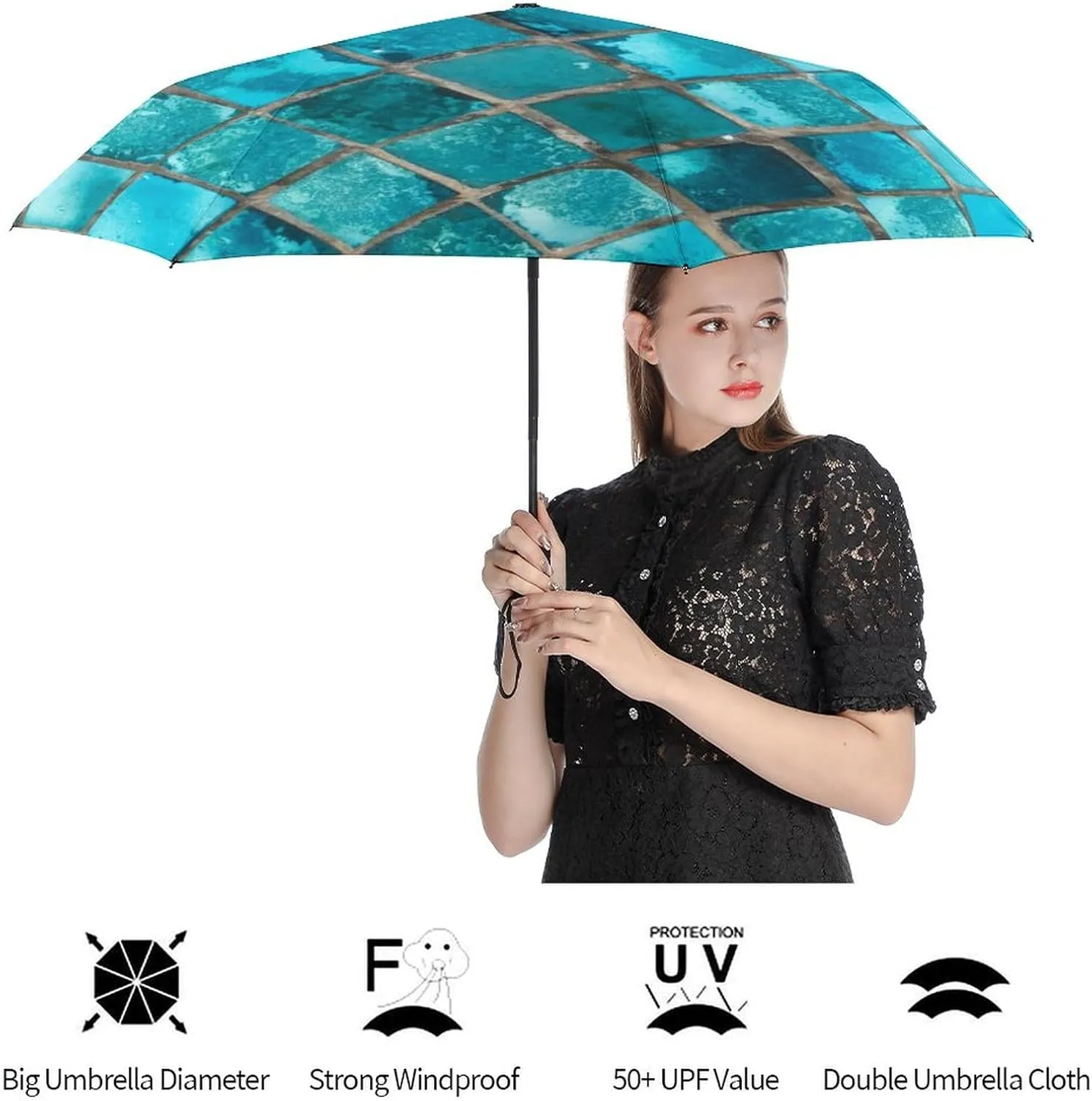Donnapink Manual Folding Umbrella, Manual UV Sun Parasol UV Protection, Strong Travel Rain Umbrella