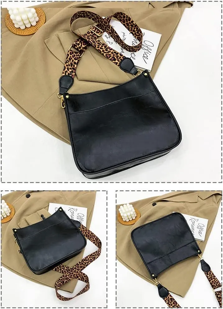 Downupdown Crossbody Bags for Women Designer Satchel Handbags Leather Purse Shoulder Bag with Leopard Print Shoulder Strap