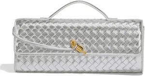 Dreubea Women's Handmade Woven Evening Bag Casual Leather Shoulder Handbag Fashion Crossbody Clutch Purse Silver