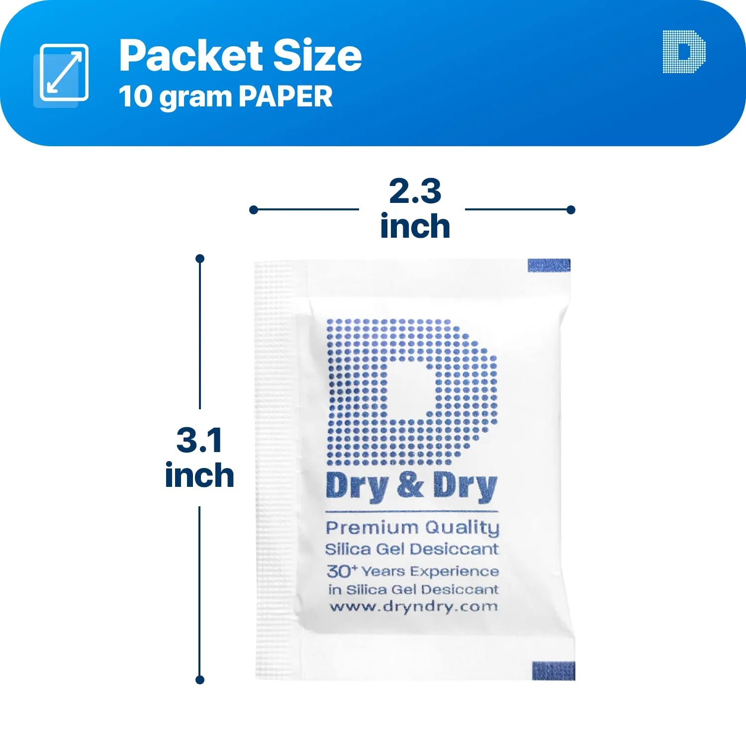 Dry & Dry 10 Gram [110 Packets] Food Grade Silica Gel Packs Desiccant Packs, Silica Packets - Rechargeable Silica Gel Packets, Desiccants, Silica Gel