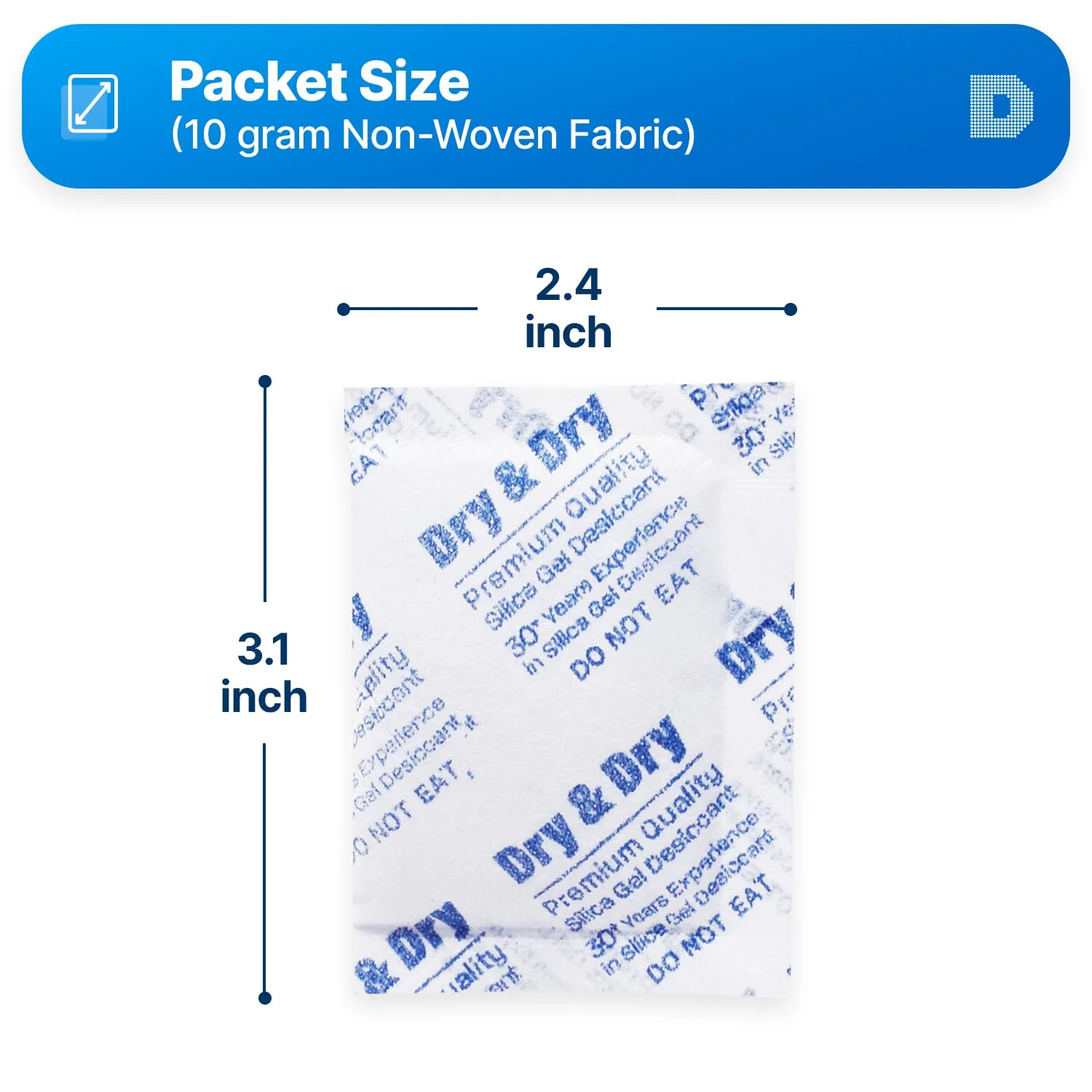 Dry & Dry 10 Gram [40 Packets] Silica Gel Packets, Desiccants - Rechargeable Fabric Silica Gel Packs, Silica Gel, Silica Packets, Desiccant Packs for Storage