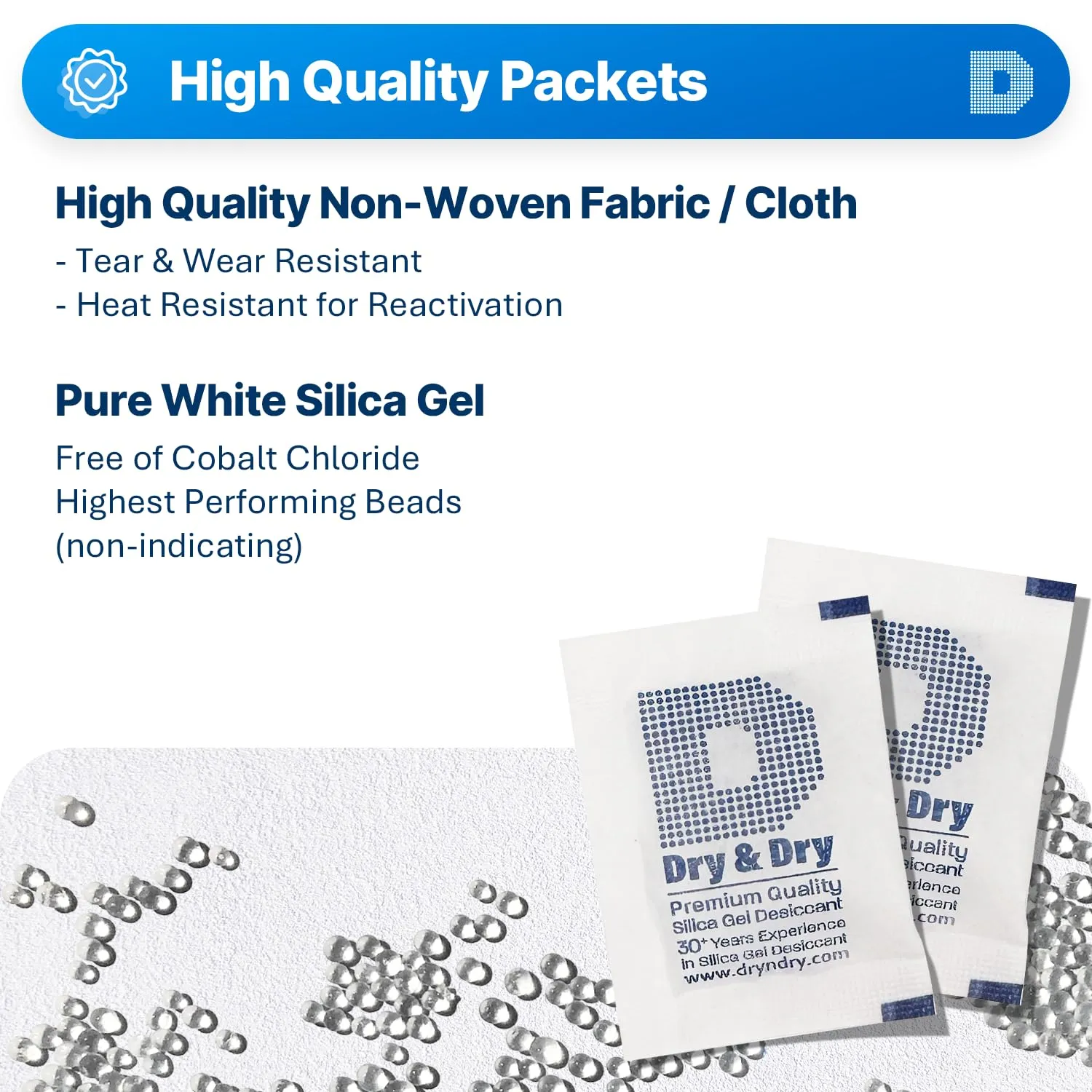 Dry & Dry 5 Gram [240 Packets] Silica Gel Packets, Desiccants - Rechargeable Fabric Silica Gel Packs, Silica Gel, Silica Packets, Desiccant Packs for Storage