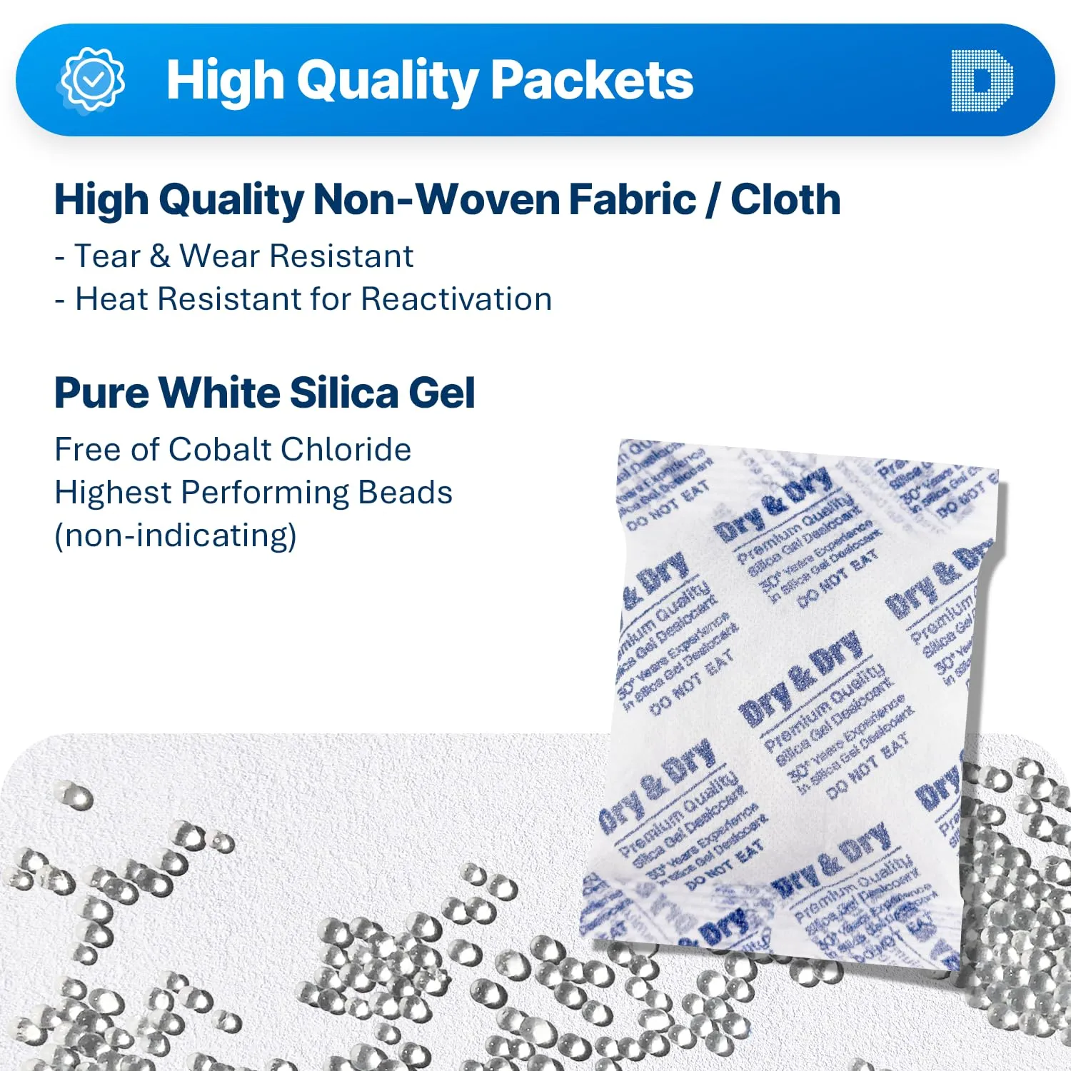 Dry & Dry 50 Gram [30 Packets] Silica Gel Packets Desiccants, Silica Packets - Rechargeable Silica Gel Packs, Desiccants Packets, Silica Gel