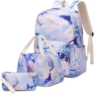 DUPHLAGT 16 Inch Kids Backpack for Girls Boys, 3 In 1 with Lunch Box Pencil Case Lightweight Daypack School Bags for Preschool Elementary Boys Girls - Navy Blue