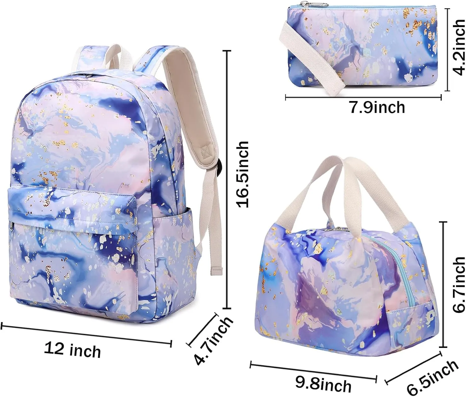 DUPHLAGT 16 Inch Kids Backpack for Girls Boys, 3 In 1 with Lunch Box Pencil Case Lightweight Daypack School Bags for Preschool Elementary Boys Girls - Navy Blue