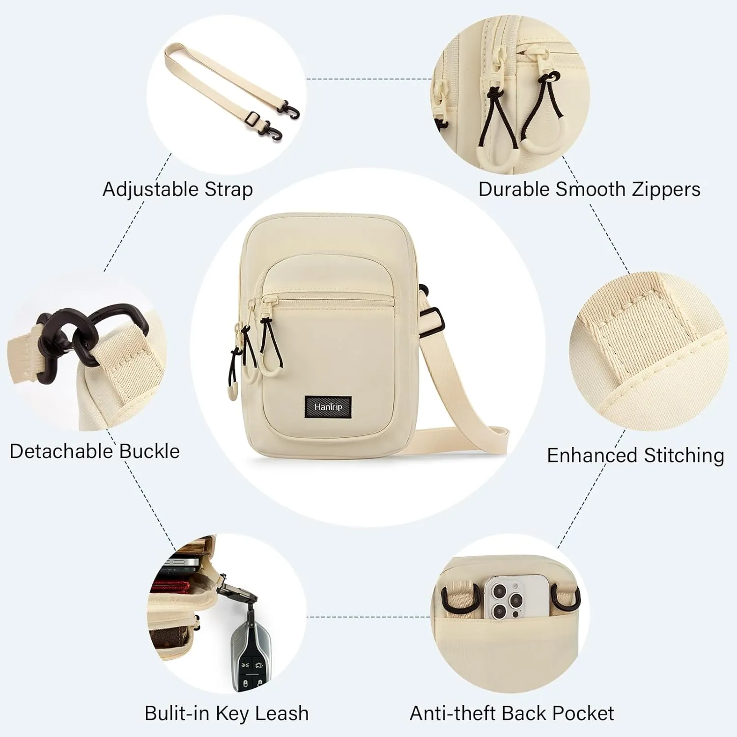 Durable Crossbody Bag for Men and Women Adjustable Shoulder Sling Bag with Multiple Zipper Pockets Unisex Daypack