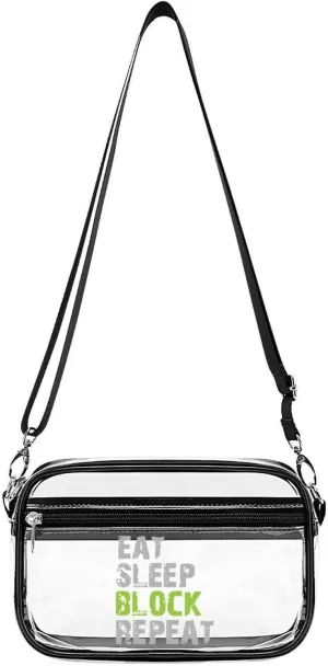 Eat Sleep Block Repeat Fashion Clear Crossbody Bags Stadium Approved Shoulder Purse for Concerts Sports Events Festival