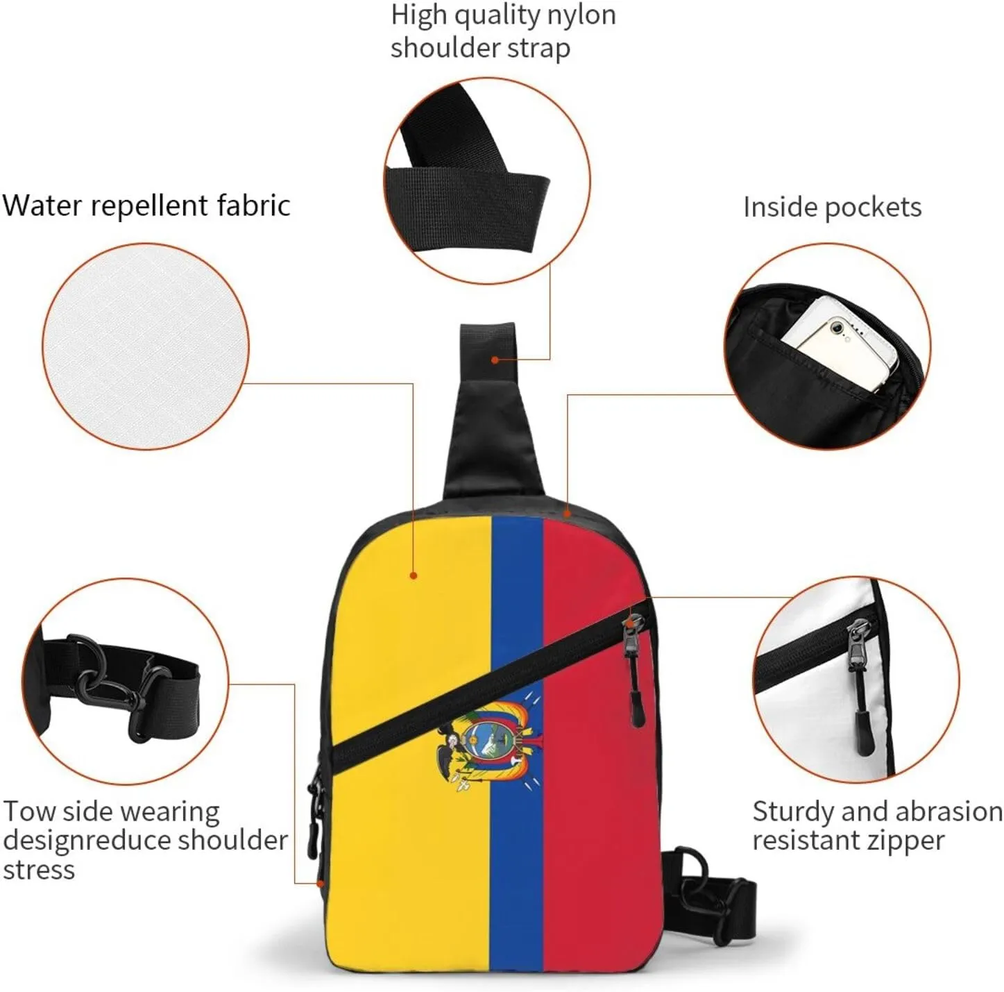 Ecuador Ecuadorian Flag Packable Crossbody Bag Portable Sling Bags Foldable Travel Daypack Reusable Sports Shoulder Backpack Diagonally Chest Bag for Workout