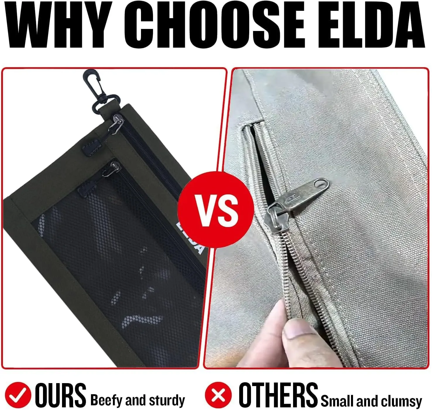 ELDA Tool Bag with Zipper Waterproof Organizer and Storage for Men Heavy Duty Tool Pouch Multi-Purpose Clip on Zipper Pouch Tote Bag,4pack