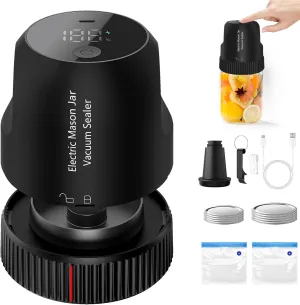 Electric Mason Jar Vacuum Sealer Kit, Cordless Handheld Vacuum Sealer for Wide Mouth & Regular Mouth Mason Jars, with Led Screen, Portable kitchen Food Storage and Canning