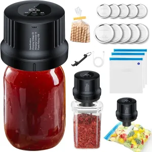 Electric Mason Jar Vacuum Sealer Kit for Wide Mouth and Regular Mouth Mason Jars, Food Saver Bags & Vacuum Seal Containers