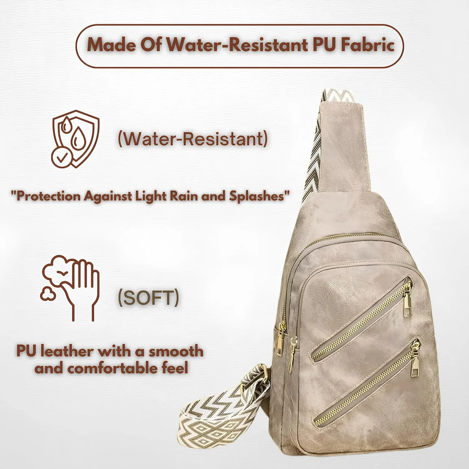 Elegant PU Leather Women's Crossbody Bag – Lightweight, Adjustable Strap with 4 Pockets for Travel & Daily Use (Khaki)