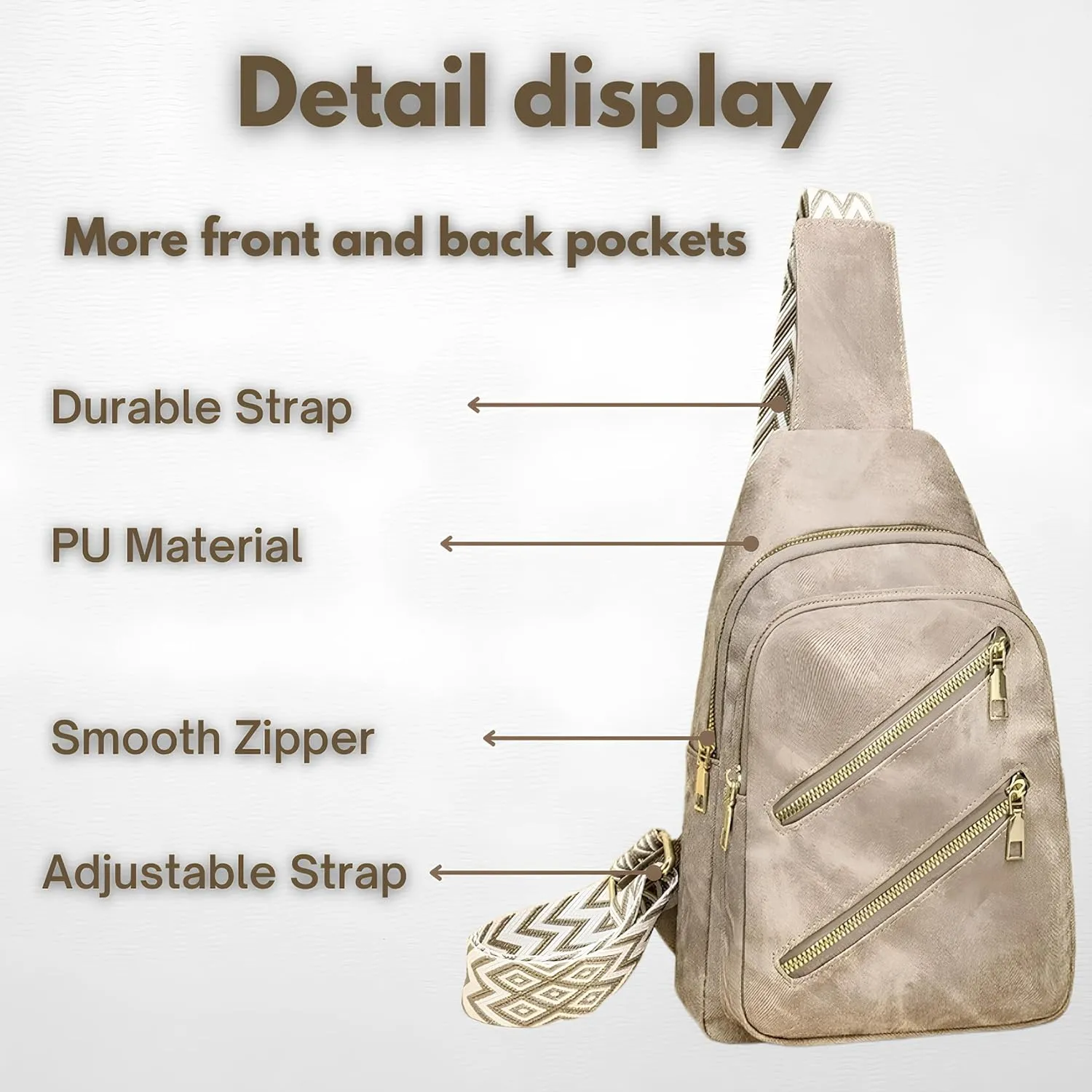 Elegant PU Leather Women's Crossbody Bag – Lightweight, Adjustable Strap with 4 Pockets for Travel & Daily Use (Khaki)