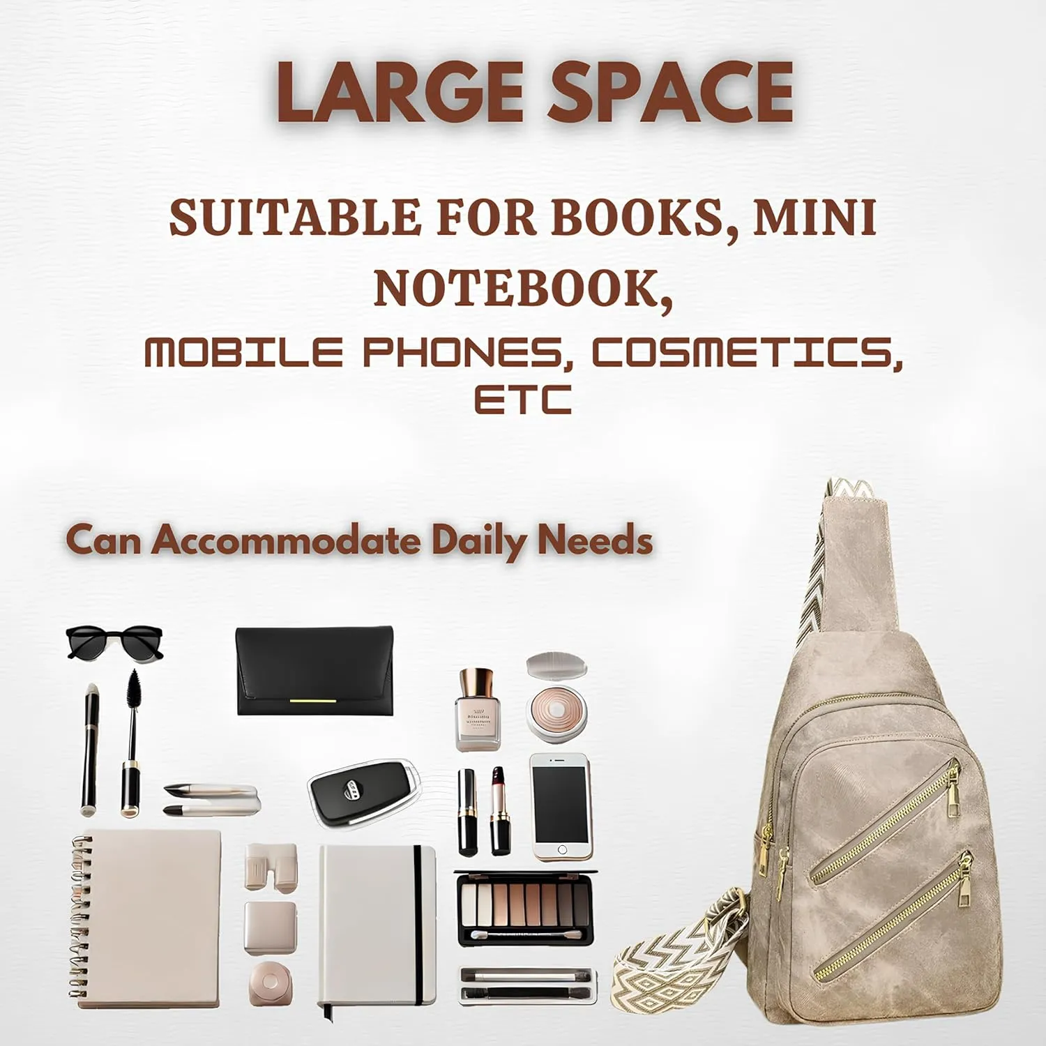 Elegant PU Leather Women's Crossbody Bag – Lightweight, Adjustable Strap with 4 Pockets for Travel & Daily Use (Khaki)