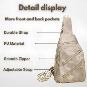 Elegant PU Leather Women's Crossbody Bag – Lightweight, Adjustable Strap with 4 Pockets for Travel & Daily Use (Khaki)