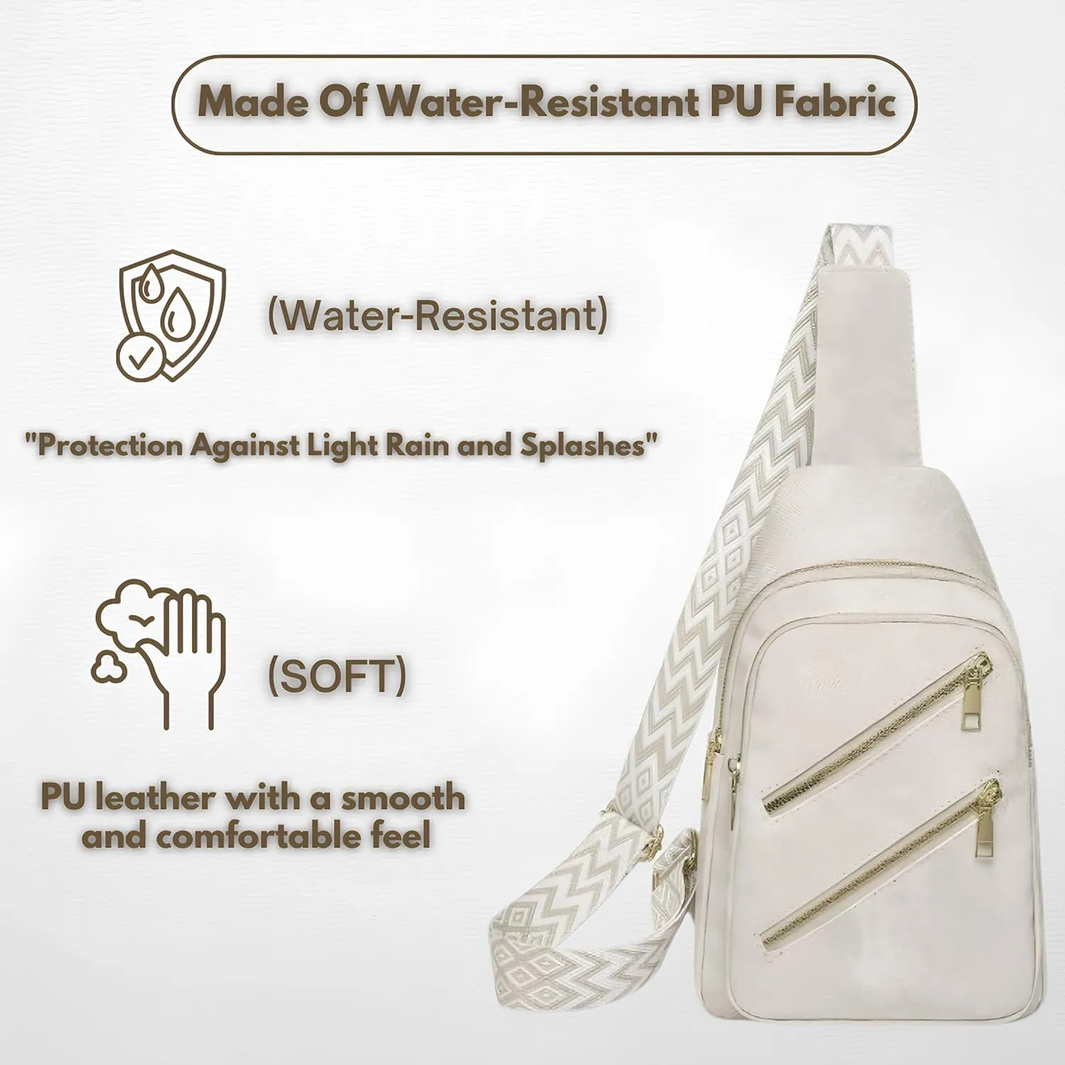 Elegant PU Leather Women's Crossbody Bag – Lightweight, Adjustable Strap with 4 Pockets for Travel & Daily Use (Light Beige)