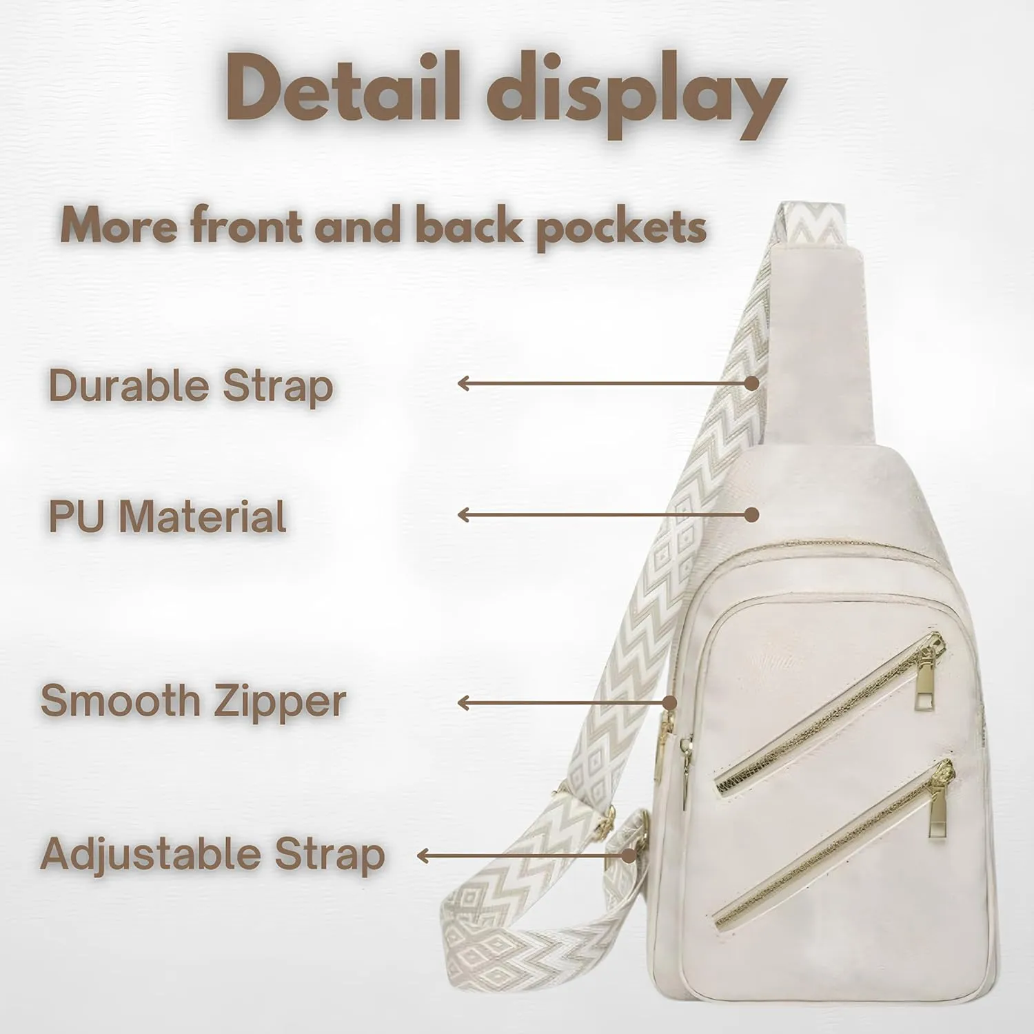 Elegant PU Leather Women's Crossbody Bag – Lightweight, Adjustable Strap with 4 Pockets for Travel & Daily Use (Light Beige)