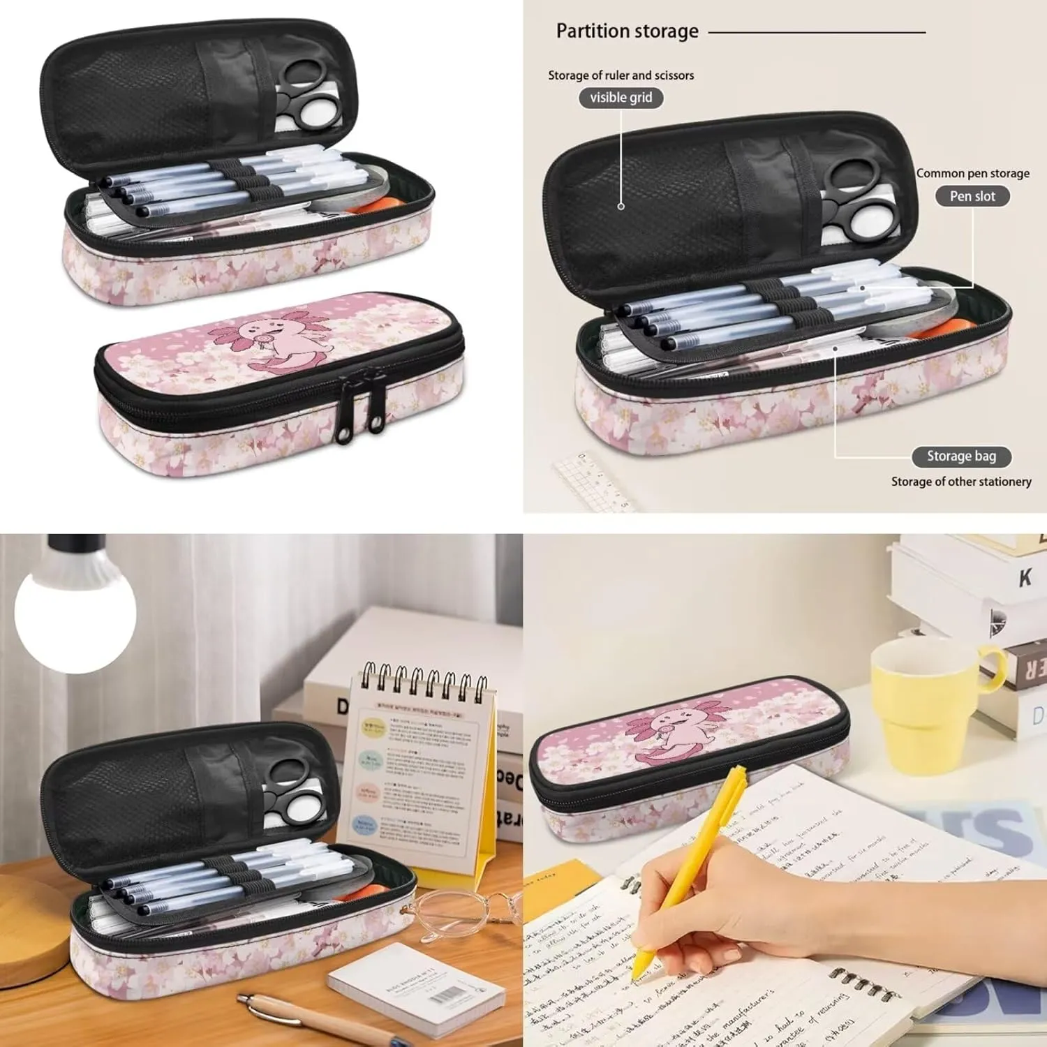 Elementary School Bags Backpack Set Pink Cartoon Axolotl School Bookbags with Insulated Lunch Tote Pencil Pouch 3 Pieces Set Back to School Supplies Satchel