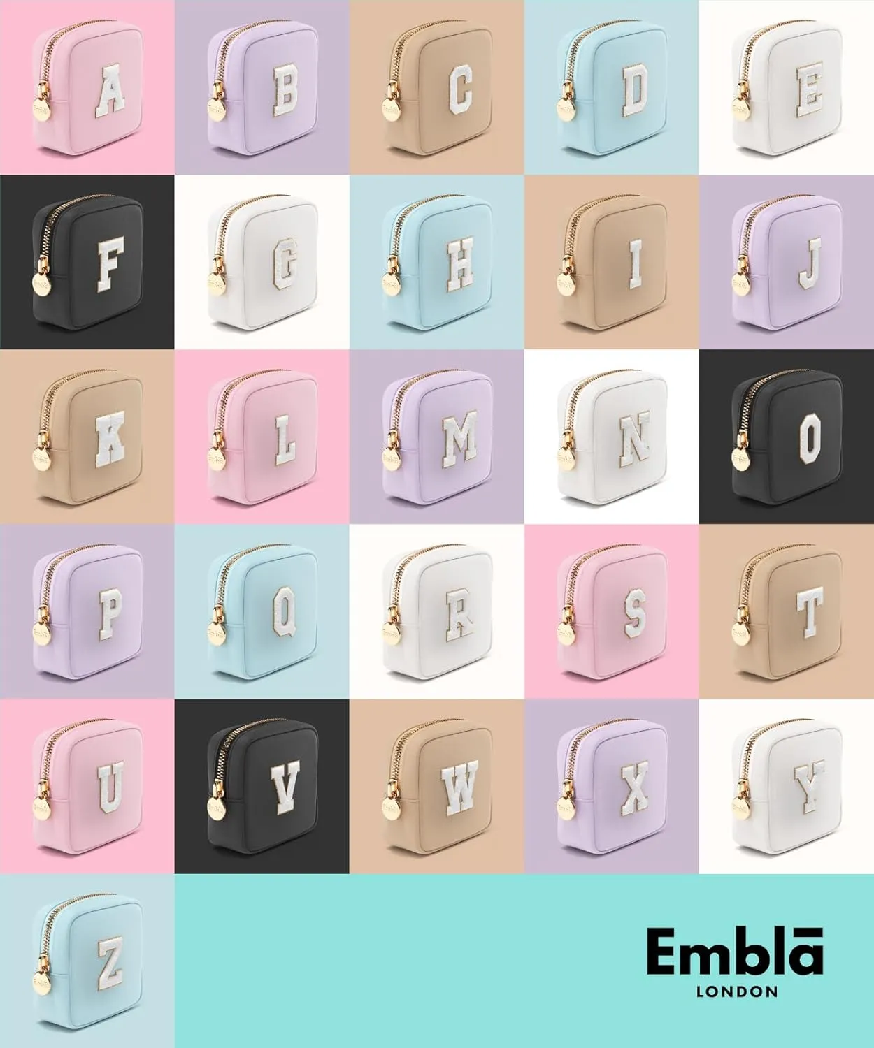 Embla Preppy Makeup Bag Travel Cosmetic Pouch, Cute Make up Case with Personalized Initial, Girls Zipper Pouch Purse Cosmetics Organizer Tote, Waterproof Travel Skincare Makeup Bag, White (Letter C)